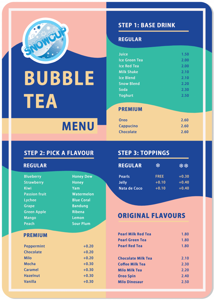 SnowCup Bubble Tea Shop Menu Design, Vertical
